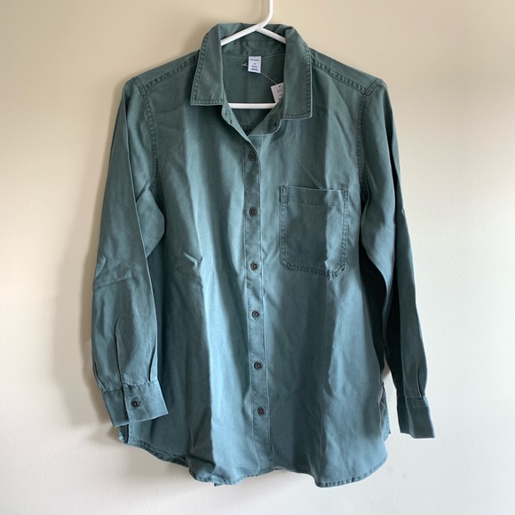 Old Navy women green/gray tencel button down shirt - Picture 1 of 3
